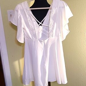 Essue White Sheer Dress with Criss-Cross in back with Cut-out,  Size Small